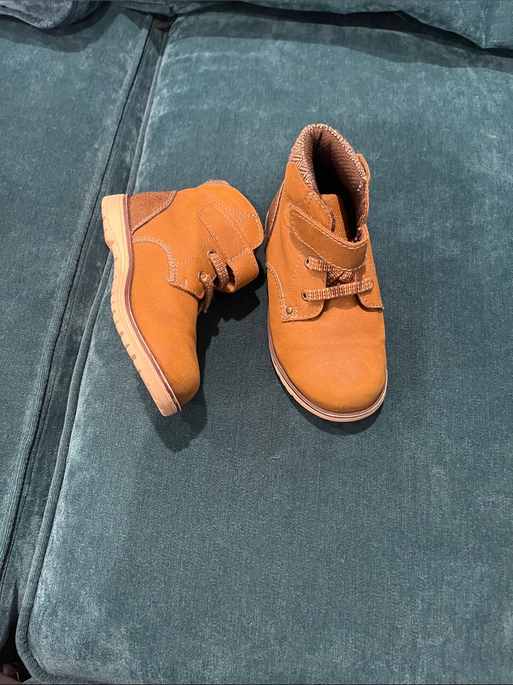 Kids Casual Tan High-Top Boots with Hook-and-Loop Strap